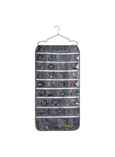 Zippered Pockets Hanging Jewelry Organizer for Holding Jewelries Dual-Sided Accessory Display Holder for Earrings Bracelets Rings (80 Zippered Pockets-Grey)