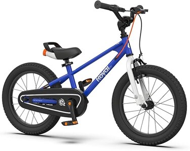 دراجة رويال بيبي للأطفال مقاس 16 بوصة EZ Freestyle - دراجة خفيفة الوزن للمبتدئين من نوع Balance-to-pedal للأولاد والبنات من سن 4 إلى 7 سنوات، تجميع بدون أدوات، تصميم معدني رياضي - أزرق داكن