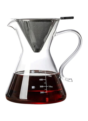 KASTWAVE Pour Over Coffee Maker, Elegant Drip Coffee Maker with Reusable Stainless Steel Filter/Dripper, Lead-Free Borosilicate Glass Coffee Carafe for 1-4Cup, 500ml/18oz