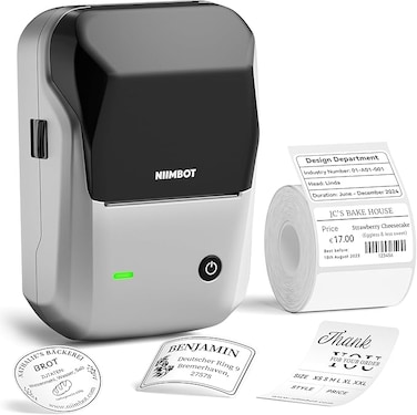 NIIMBOT B1 Label Maker with Auto Identification,2 Inch Bluetooth Portable Label Printer Easy to Use for Office, Home, Business (with 2x1.18 inch Label), Silver