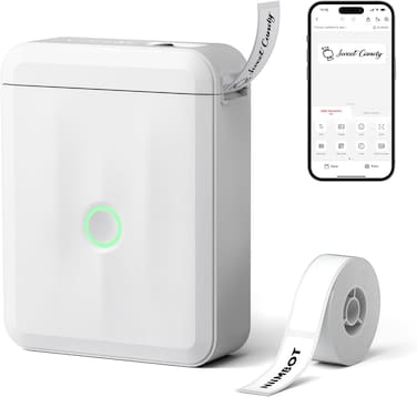 NIIMBOT D110 Upgraded Version Mini Label Maker Machine with Tape, Portable Bluetooth Thermal Printer, Sticker Labeler with Multiple Templates for Office Organization Home Kitchen School, White
