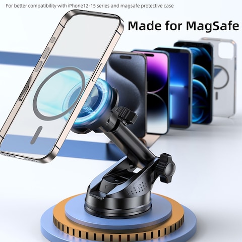 حامل الهاتف المحمول للسيارة VYVY Labs MagSafe مع حامل هواء مزدوج القفل للسيارة مع مغناطيس قوي (إصدار كوب الشفط) - أسود