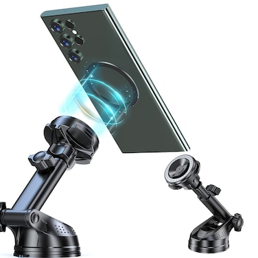 حامل الهاتف المحمول للسيارة VYVY Labs MagSafe مع حامل هواء مزدوج القفل للسيارة مع مغناطيس قوي (إصدار كوب الشفط) - أسود