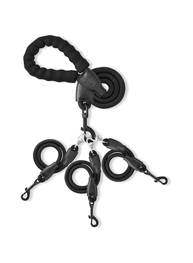 Heavy Duty Dog Leash Three Dogs, Detachable 3 in 1 Leash for Dogs 360&deg; Swivel No Tangle with Soft Padded Handle, Suitable for Walking and Training Leashes for Two/Three Dogs (Black, L/30-130 ibs