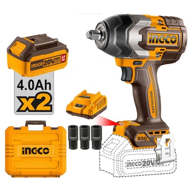 INGCO Cordless Impact Wrench 850 N&middot;m &ndash; Model CIWLI2085 &ndash; Powerful Brushless Motor, Portable &amp; Professional Grade