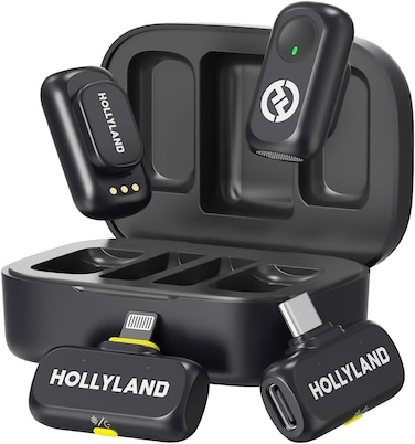 Hollyland (Lark A1 Combo) Wireless Microphone (Space Gray, with USB-C RX + Lightning RX + Charging Case)
