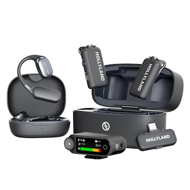 Hollyland Lark MAX 2 Ultimate Combo, Wireless Microphone, AI Noise Cancel, Wireless Audio Monitoring, 32bit Full-Chain Audio, Mic For Camera, iPhone, Android (2TX + 2RX+ OWS Earphones + Charging Case)