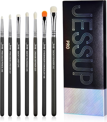 Jessup Brushes Eyeshadow Brush Set 7Pcs Eye Shadow Professional Makeup Brushes Set Premium Make Up Smoky Blending Shader Precision Crease Definer Black Silver T334