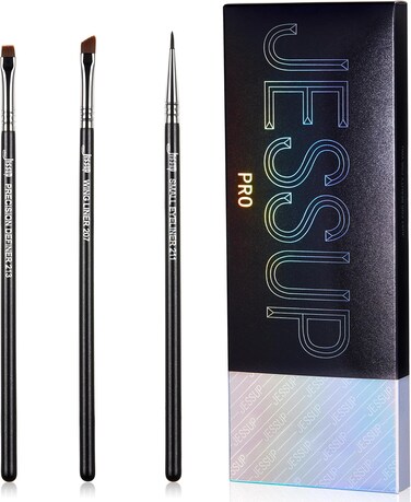 Jessup Eyeliner Brush Set, 3pcs Pro Precision Eyeliner Brushes Fine Point Angled Thin Gel Liquid Flat Winged Eye Liner Black T346