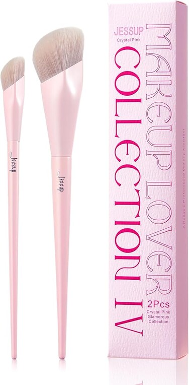 Jessup Foundation Brush and Concealer Brush, Pink Makeup Brushes Set 2Pcs Premium Synthetic Face Make up Brushes for Liquid Cream, T497