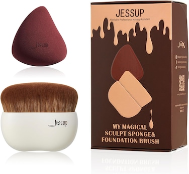 Jessup Makeup Brush Foundation Brush with Makeup Sponge 1pc Kabuki Brush for Liquid, Cream or Flawless Powder Cosmetics Face Boby Brush, T882