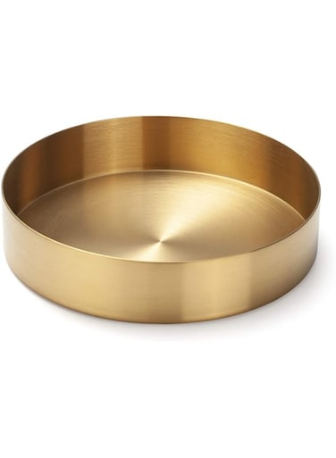 IVAILEX Round Gold Tray Stainless Steel Jewelry, Make up, Candle Plate Decorative Tray (5.5 inches)