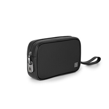 WiWU Master Genuine Leather Fingerprint Lock Pouch &ndash; Biometric Security Clutch, Secure Man Handbag for Travel Business and Everyday Essentials &ndash; Black Premium Top-Grain Leather Organizer