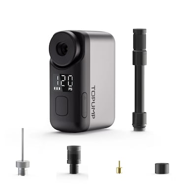 Topump TB2 Pro Tiny Pump Mini Bike Tire Pump with Gauge, 120PSI Portable Electric Bicycle Air Pump, Auto Stop, Type-C Rechargeable Battery with Presta and Schrader Valve