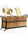 NelyBet Utensil Caddy Silverware Cutlery Holder with 3 Compartment, Wooden Utensil Crock Flatware Organizers with Metal Tray, Rustic Kitchen Utensil Organizers Storage Box usded for Farmhouse