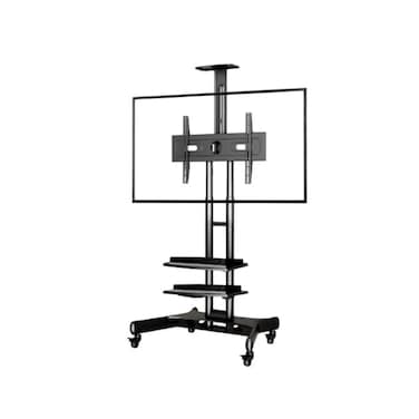 BEETEC Mobile TV Trolley for 40"-70" TVs up to 50 kg, VESA 600x400 mm, Dual Shelf Design for AV Equipment, Locking Wheels, Black   TF-1500S