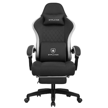 GTPLAYER "Cloud Gaming Chair, Ergonomic High Back Reclining &amp; Height Adjustable Velvet Breathable Fabric Chair with Pocket Spring Cushion, Tailored Back Support, Armrests, Footrest (Grey)