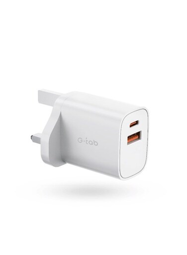 G-TAB 20W Fast Charger GaN Wall Adapter with Dual USB-A &amp; USB-C Ports &ndash; Compatible with iPhone, Samsung, Tablets, Earbuds, Fast Charging &amp; Data Transfer