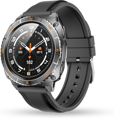 G-TAB GTR6 Smartwatch with 360&deg; Rotating Bezel 1.43" AMOLED Display, ChatGPT AI Assistant, Bluetooth Calling, Heart Rate &amp; SpO₂ Monitor Sleep&amp;Fitness Tracker 100+ Sports Modes IP68 Waterproof Black