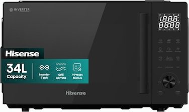 Hisense 34 Liters, Large Microwave Oven and Grill Combo, 1000W, 10 Power Levels, 9 Preset Menus, Anti Bacteria, Ceramic Interiors, Touch Control, H34MOBS10HG