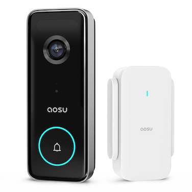 AOSU Video Doorbell Wireless, 5MP UHD, Triple Motion Detection Doorbell Camera with 2.4/5 GHz WiFi, 180-Day Battery Life, 2 Month Local Storage, WiFi Homebase, Work with Alexa, 8G Built-in