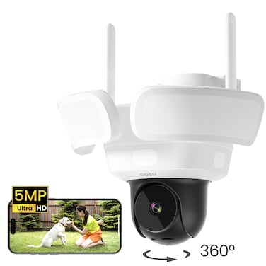 AOSU - Wired Floodlight Camera, 3K UHD Outdoor Security Camera, 360&deg; Coverage Surveillance, 24/7 Recording, Motion Detection, 2600 Motion Activated Floodlight