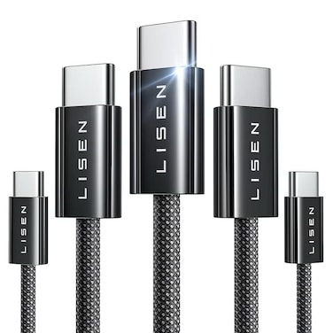 كابل LISEN 60 وات USB-C إلى USB-C (5 عبوات) للشحن السريع ونقل البيانات 48 جديلة من خيوط القطن