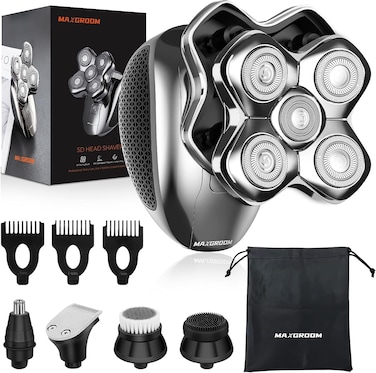 MAXGROOM Head Shaver for Bald Men, Waterproof Wet/Dry 5-in-1 Electric Shaver Razor Beard Grooming Kit, Easy to Clean with Skin Close Results