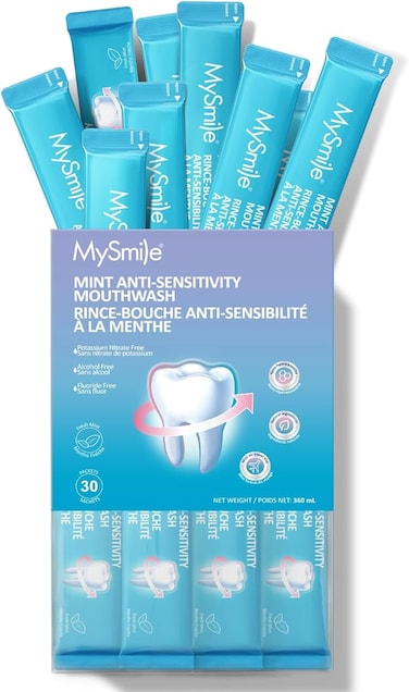MySmile Mouthwash for Sensitive Teeth, Nano Hydroxyapatite Mouth Wash Travel Size, Fluoride Free Alcohol-Free Remineralizing for Enamel Strength Oral Rinse, Fresh Mint Flavor, 30 Packets 0.41 Fl Oz