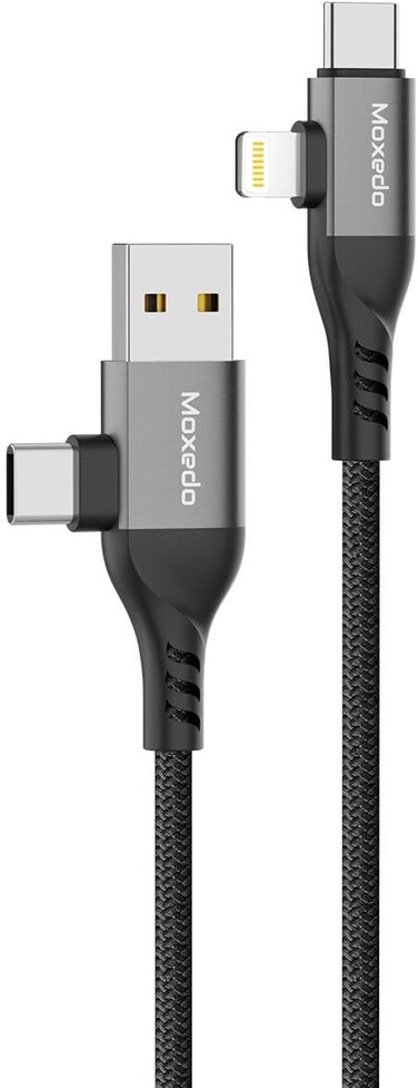 Moxedo 4 in 1 Charging Cable PD 3.0 60W 100 cm Nylon Braided Cable Multi-Functional Fast Charging Cable Compatible with All Type-C Android SmartPhone and Lightning Device