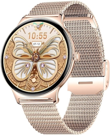 Moxedo Glory Smartwatch for Women 1.5" Amoled Display with Steel Strap - Bluetooth 5.0, Calling, Notification, Women Fitness Monitor, IP67 Waterproof, For Android/iOS - Rose Gold