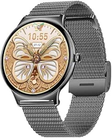 Moxedo Glory Smartwatch for Women 1.5&quot; Amoled Display with Steel Strap - Bluetooth 5.0, Calling, Notification, Women Fitness Monitor, IP67 Waterproof, For Android/iOS - Rose Gold