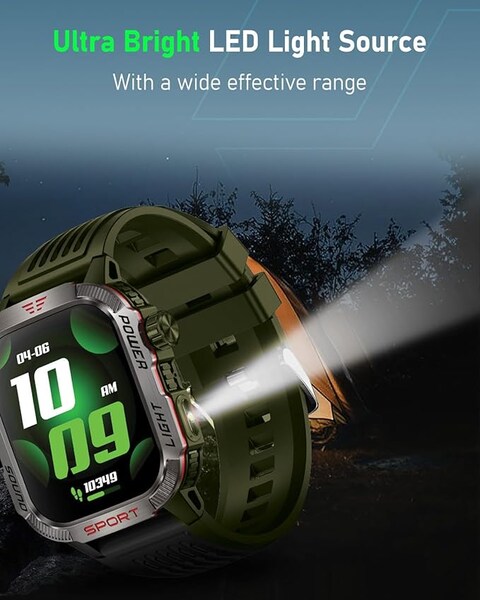 Moxedo Warrior Bluetooth Smart Watch, 2&quot; IPS HD Display, Military-Grade Fitness Watch, Direct Calling, 600mAh Long Battery, Android and IOS, IP68 waterproof with LED Flash - Green
