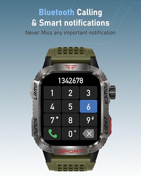 Moxedo Warrior Bluetooth Smart Watch, 2&quot; IPS HD Display, Military-Grade Fitness Watch, Direct Calling, 600mAh Long Battery, Android and IOS, IP68 waterproof with LED Flash - Green