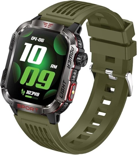 Moxedo Warrior Bluetooth Smart Watch, 2&quot; IPS HD Display, Military-Grade Fitness Watch, Direct Calling, 600mAh Long Battery, Android and IOS, IP68 waterproof with LED Flash - Green