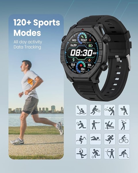 Moxedo Revoltt SmartWatch for Men For Android/iOS - 1.43&rdquo; HD Round Dial - Bluetooth, 300mAh 6Day Battery, 5Hr Talk Time, Metallic Case, Silicon Strap, Fitness Tracking - Titanium
