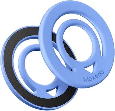 Moxedo Jello-Mag Dual Sided Magnetic Ring Holder, Silicone Magsafe Compatible, Metal Ring Plate for Androids, Smartphones (Blue)