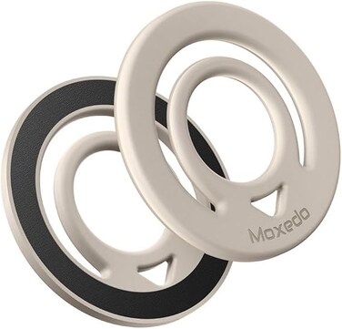 Moxedo Jello-Mag Dual Sided Magnetic Ring Holder, Silicone Magsafe Compatible, Metal Ring Plate for Androids, Smartphones (Beige)