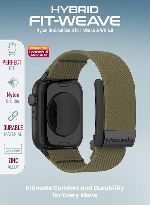 Moxedo Hybrid Fit-Weave Nylon Braided Band Adjustable Replacement Strap Compatible for iWatch and Whoop 4.0 Wearable Health and Fitness Tracker -Green