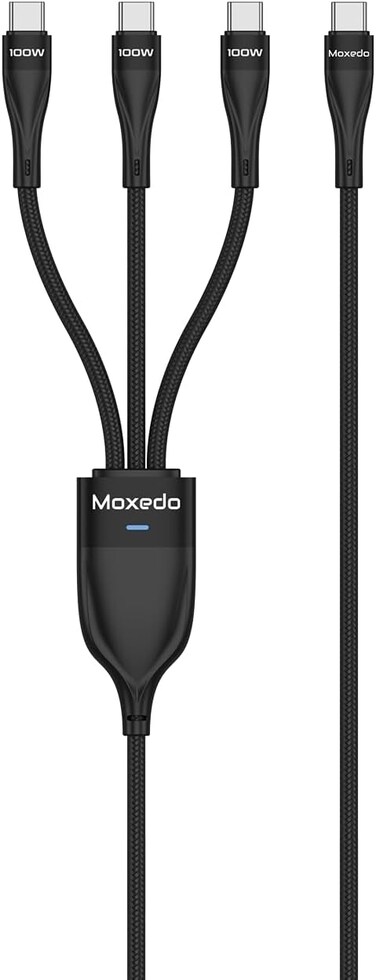 Moxedo 3 in 1 Charging Cable 100W PD Fast Charging PD 3.0 USB-C to C + C + C 1.5 Meters Braded Nylon Cable Compatible for iPhone, Samsung, MacBook Air/Pro, Lenovo, iPad and More