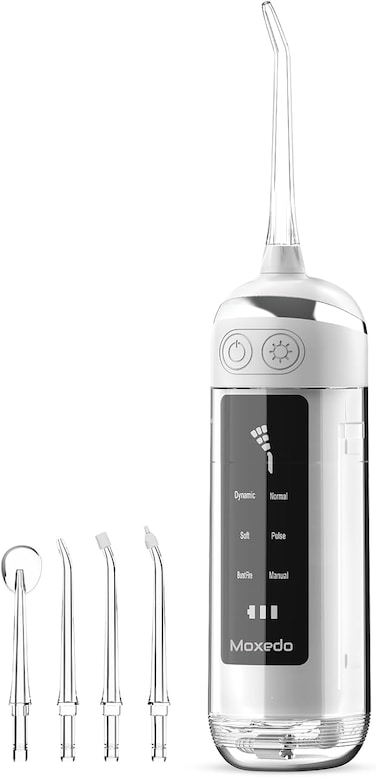 Moxedo Cordless Water Flosser for Teeth, Braces, Implants, Gums &amp; Travel 6 Modes, 4 Nozzles, USB-C Rechargeable Oral Irrigator 180ML Detachable Tank, IPX7 Waterproof and Portable