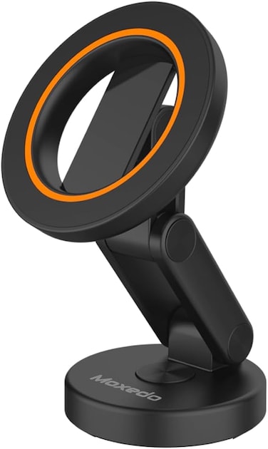 Moxedo Snap-On Magnetic Car Phone Holder Dashboard Mount for iPhone 16/15/14/13/12, Android with Extra Metal Ring MagSafe Compatible, 360&deg; Rotating Base, Foldable Design with N52 Magnets