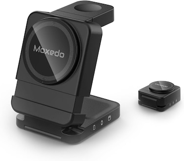 Moxedo 3 in 1 Foldable Wireless Charging Station 15W Wireless Stand Charger Compatible for iPhone/Earbuds/iWatch and Huawei Watch