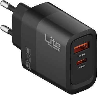 Moxedo 30W GaN Charger USB-C/USB-A Ports PD 3.0 Wall Adapter Fast Charging Type C Plug For iOS and Android Compatible with USB-C to Lightning Cable &amp; USB-C to USB-C Cable