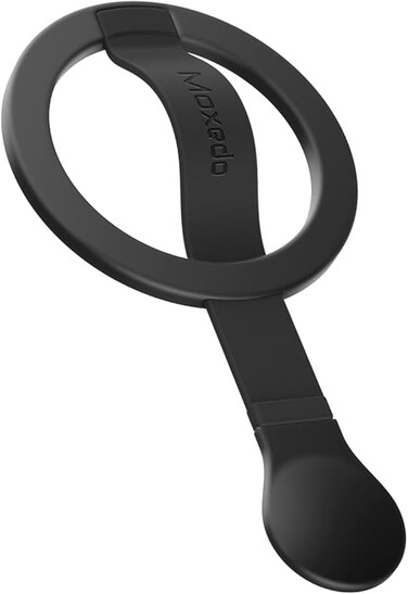 Moxedo Snap-On Magnetic Phone Grip Soft Silicone Grip Adjustable Strap with Double Sided Magnetic Design Compatible for iPhone 16 15 Pro Max Plus 14 13 12 and All Phones (Black)