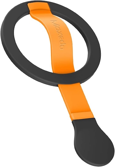 Moxedo Snap-On Magnetic Phone Grip Soft Silicone Grip Adjustable Strap with Double Sided Magnetic Design Compatible for iPhone 16 15 Pro Max Plus 14 13 12 and All Phones - Black/Orange