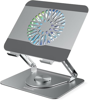 Moxedo Ergonomic Foldable Laptop and Tablet Stand with RGB Led Light Cooling Fan 360&deg; Rotation Computer Holder Laptop Riser for Desk Compatible with Up to 17.2&rdquo; Devices