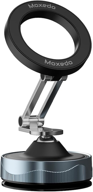 Moxedo Magnogrip Car Phone Holder Foldable Rounded Magnets for Dashboard with Vacuum Suction Cup 360&deg; Base Rotation with Metal Plate Compatible for All Smartphone