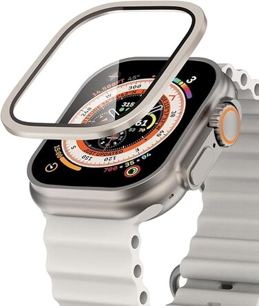 Moxedo Crystal Armor Screen Protector with Aluminium Alloy Bumper Frame, Keep Original Designed for Apple Watch Ultra Series 2024/2023/2022 49mm - Titanium