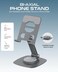 Moxedo Bi-Axial Mobile Phone Stand 360° Rotatable Height Adjustable Foldable Design Aluminum Phone Holder for Desk Compatible with Devices up to 7.0”